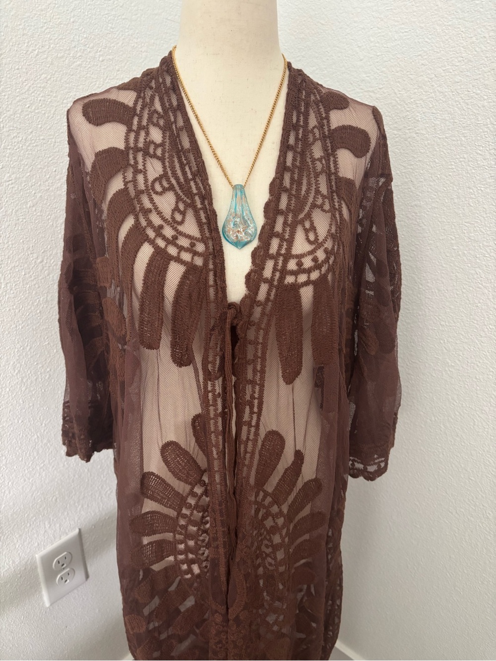 Swimsuit Beach Cover Up Crochet Look Lace Brown Final Sale OS Ships Quickly - Picture 3 of 8